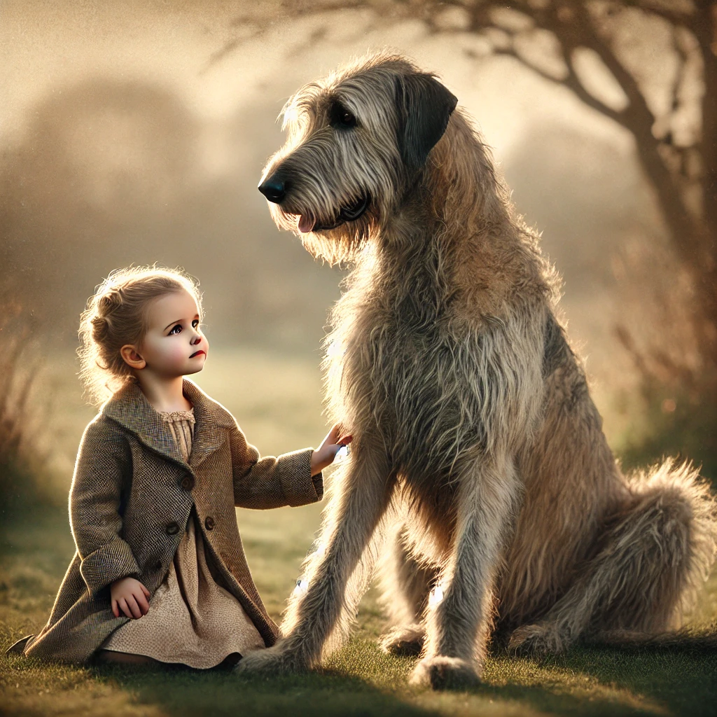 Irish Wolfhound Dog with a child in vintage setting