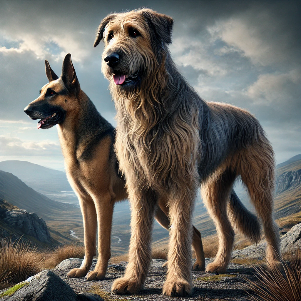 Irish Wolfhound and German Shepherd